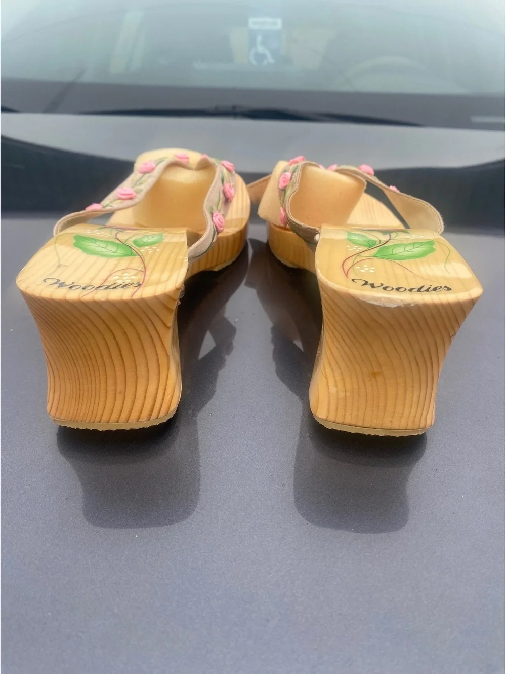 Woodies Hand-Painted Floral Wooden Wedge Sandals Size 9 | New with Tag